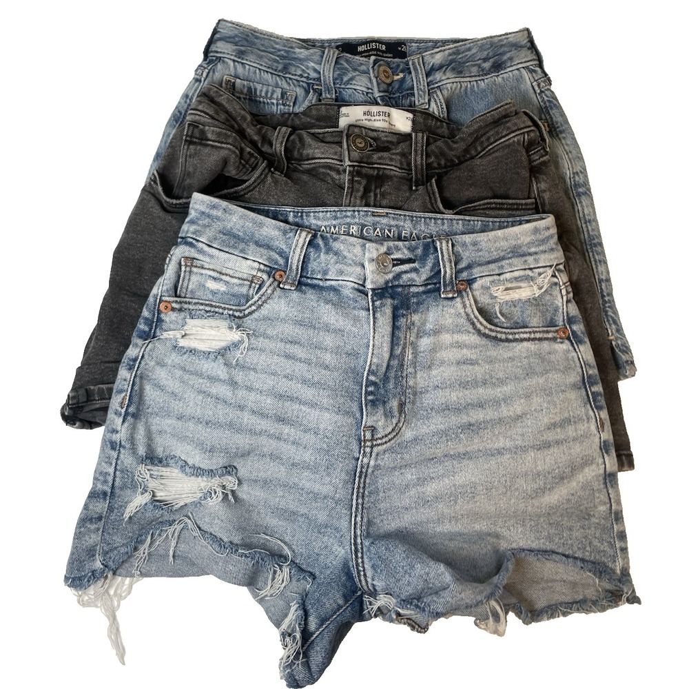 American Eagle Hollister Women's Jean Shorts 2 BUNDLE of 3 Blue Black Curvy Mom